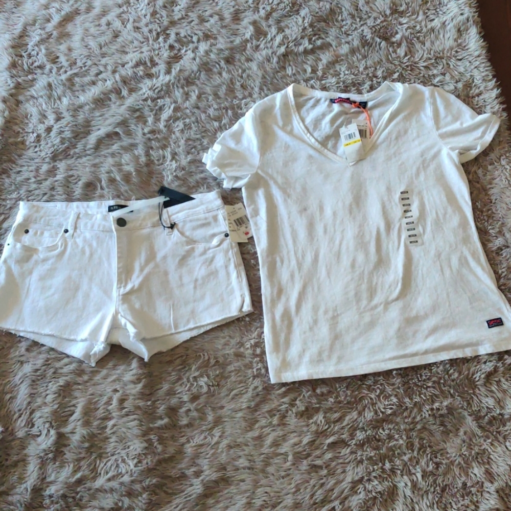 Women's white shorts and shirt both size medium